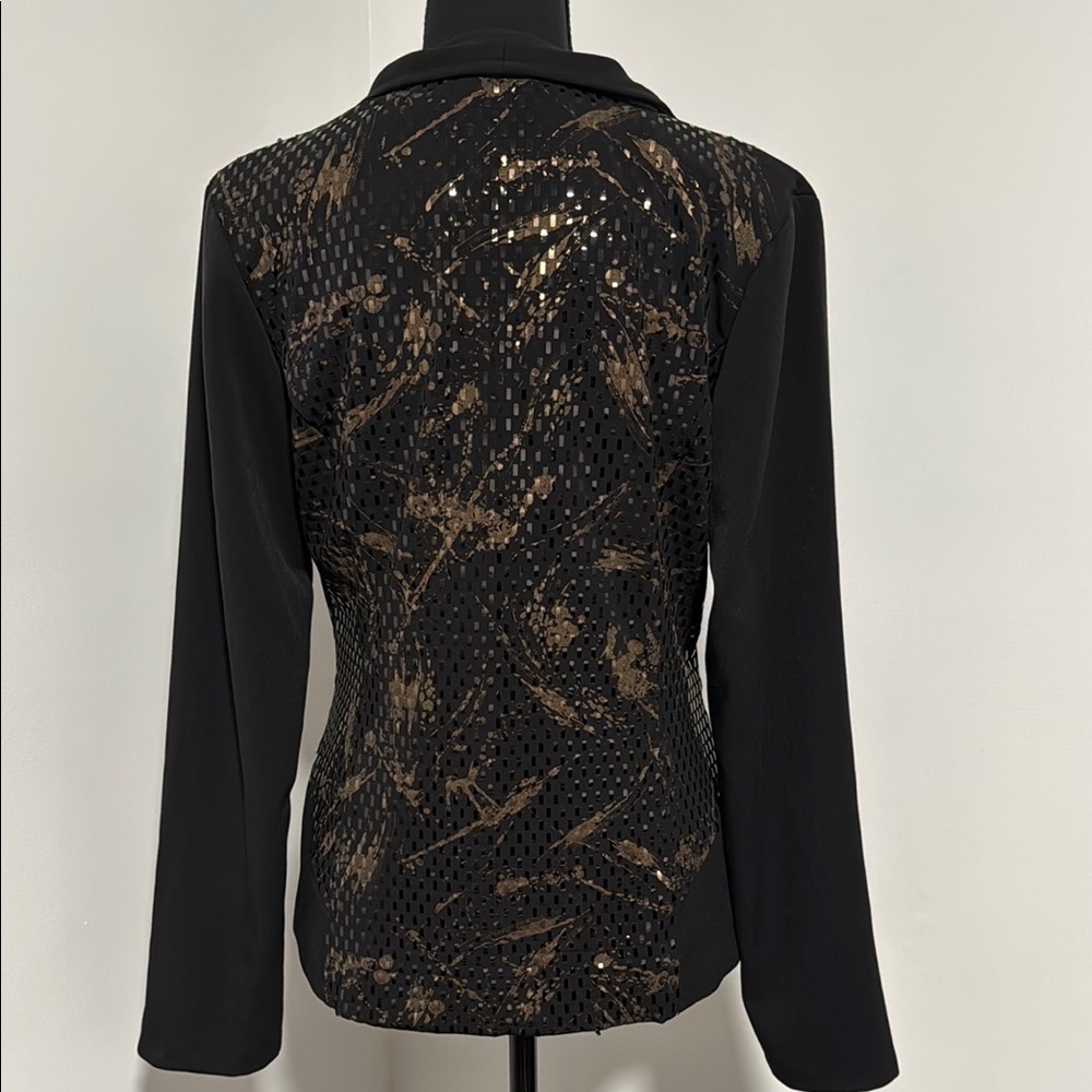 Womens Medium Jacket Blazer Black Gold Metallic Evening Dressy Formal Vintage